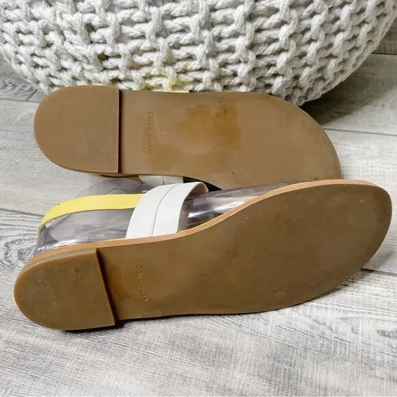 Cole Haan Grand 360 Leather T-Strap Thong Sandals Yellow White Size 8M